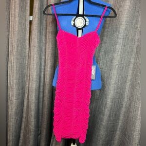 NWT Jump Apparel Ruched Party Dress Womens Sz Small Sleeveless FUCHSIA